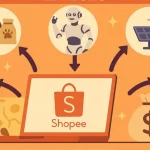 Empreendedor analisando no laptop os nichos lucrativos da Shopee em 2025, com gráficos de vendas e produtos virais em destaque.