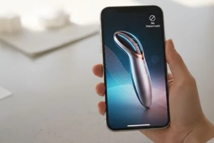 Smartphone exibindo vídeo de produto da Shopee sem marca d'água em tela, simbolizando a solução para conteúdo limpo.